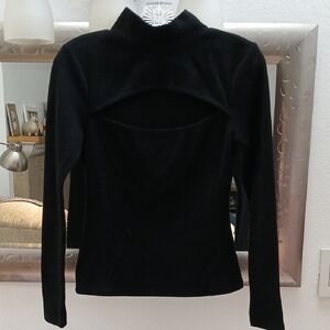 Black Long Sleeve Women's Sweater with Front Cut-Out